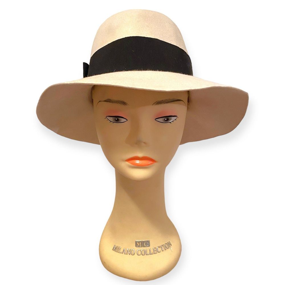 Vintage CHRISTIAN DIOR Ivory Wool Wide Brim Hat